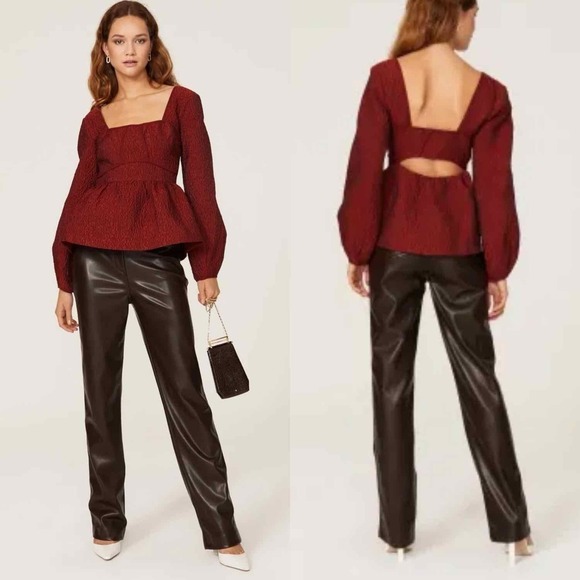 Jonathan Simkhai Arya Peplum Blouse Long Sleeve Top Size 0 Brick - Picture 10 of 11